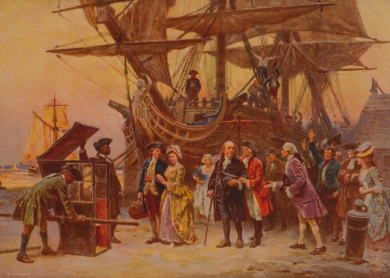 El regreso de Franklin a Filadelfia, c.1930 de Jean Leon Gerome Ferris