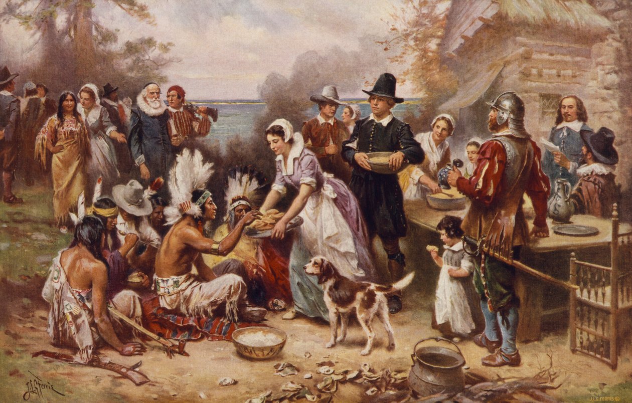 El primer Día de Acción de Gracias 1621, c.1932 de Jean Leon Gerome Ferris
