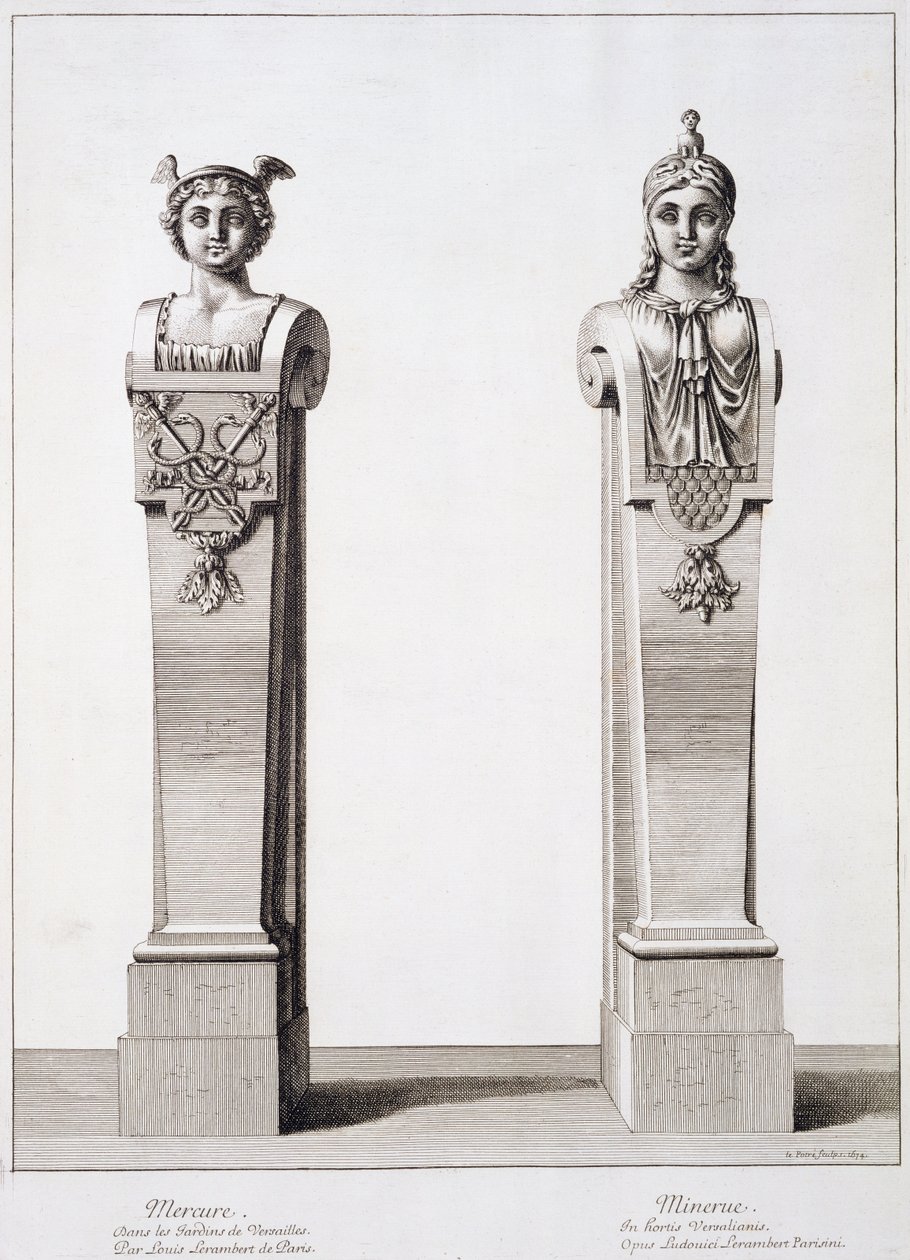 Bustos de Mercurio y Minerva de Louis Lerambert en Versalles de Jean Lepautre