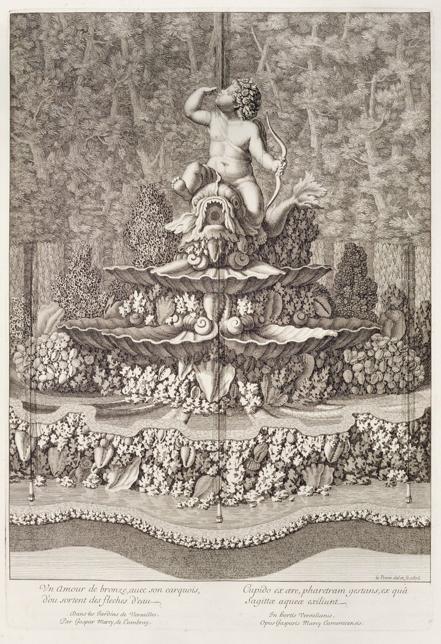 Fuente con cupido de Gaspar Marcy en Versalles de Jean Lepautre