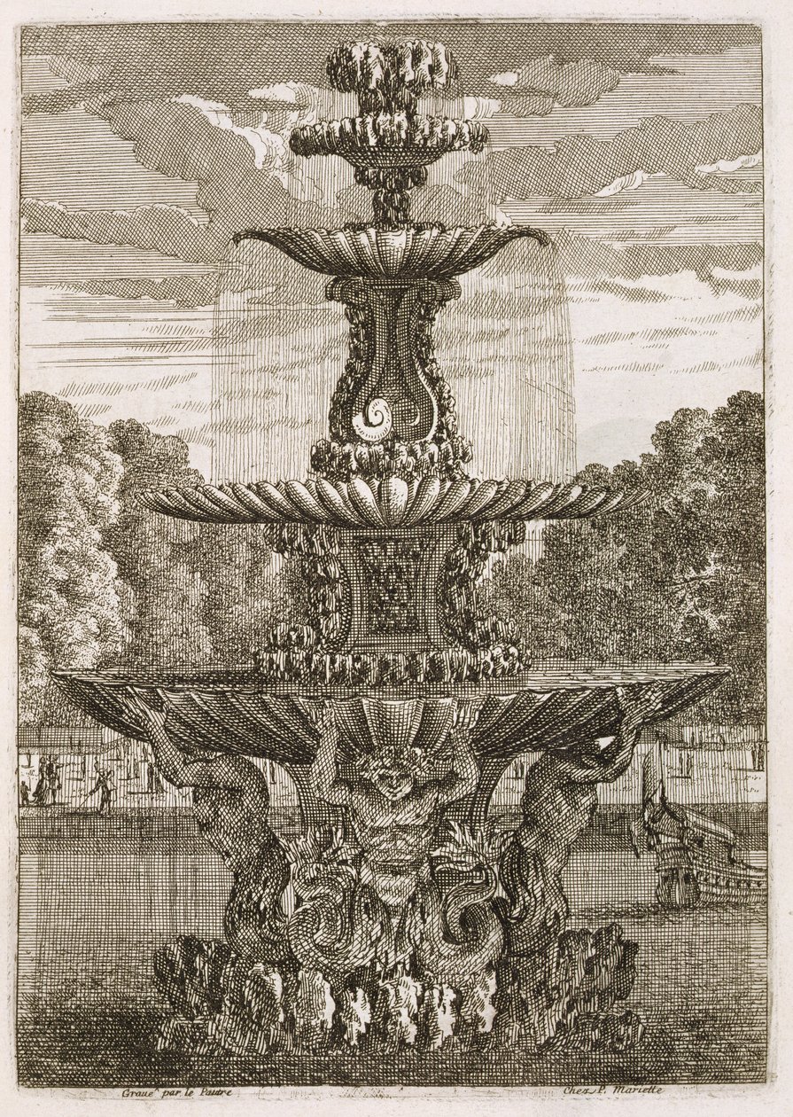 Placa de Fuentes y Chorros de Agua en el Estilo Italiano de Jean Lepautre