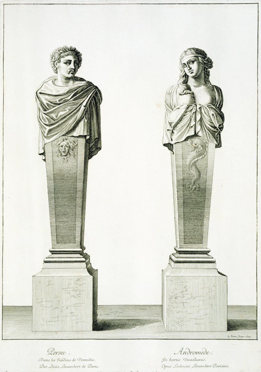 Esculturas que representan a Perseo y Andrómeda por Louis Lerambert en Versalles de Jean Lepautre