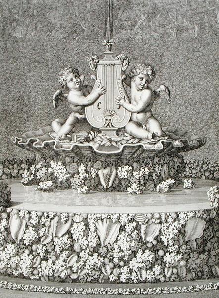 Dos Cupidos sosteniendo una lira, una fuente en Versalles de Jean Lepautre