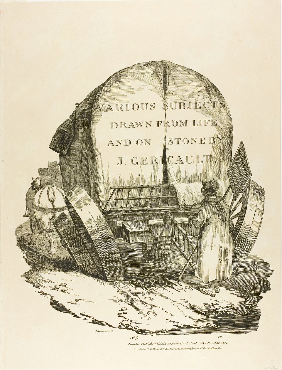 Un carro tirado por caballos, Portada de varios temas dibujados del natural y en piedra (The English Suite) de Jean Louis André Théodore Géricault