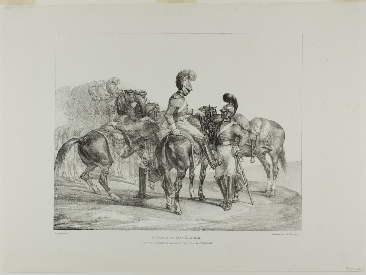 A Party of Life Guards, lámina 5 de Various Subjects Drawn from Life and on Stone (The English Suite) de Jean Louis André Théodore Géricault