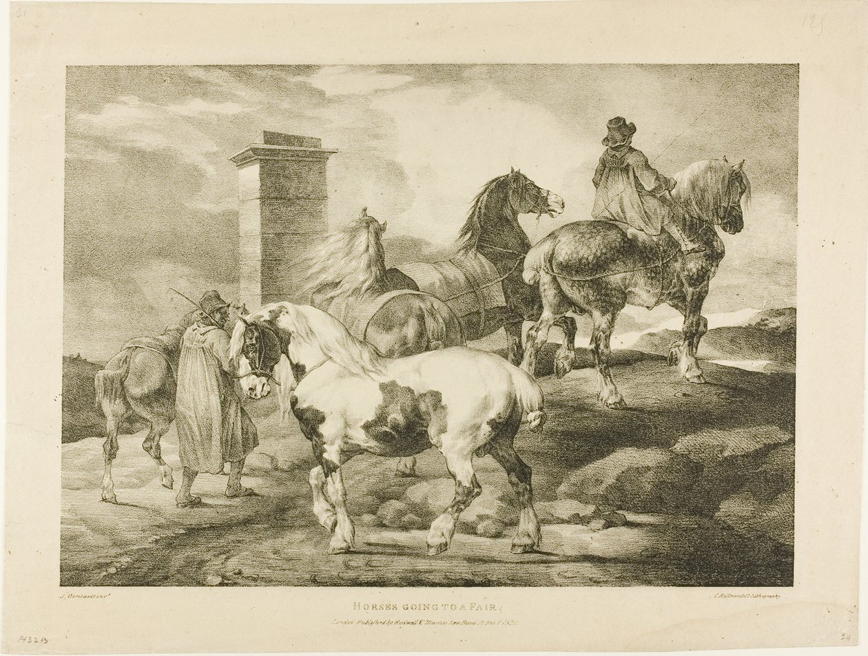 Caballos que van a una feria, lámina 3 de Varios temas dibujados del natural sobre piedra de Jean Louis André Théodore Géricault