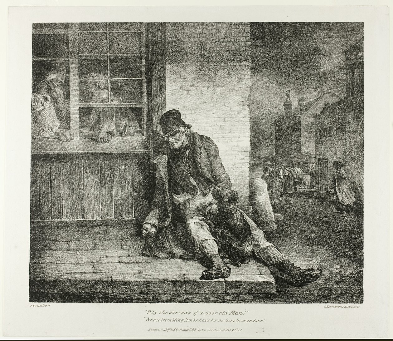 Piedad por las penas de un pobre anciano... lámina 2 de Varios temas dibujados de la vida en piedra de Jean Louis André Théodore Géricault