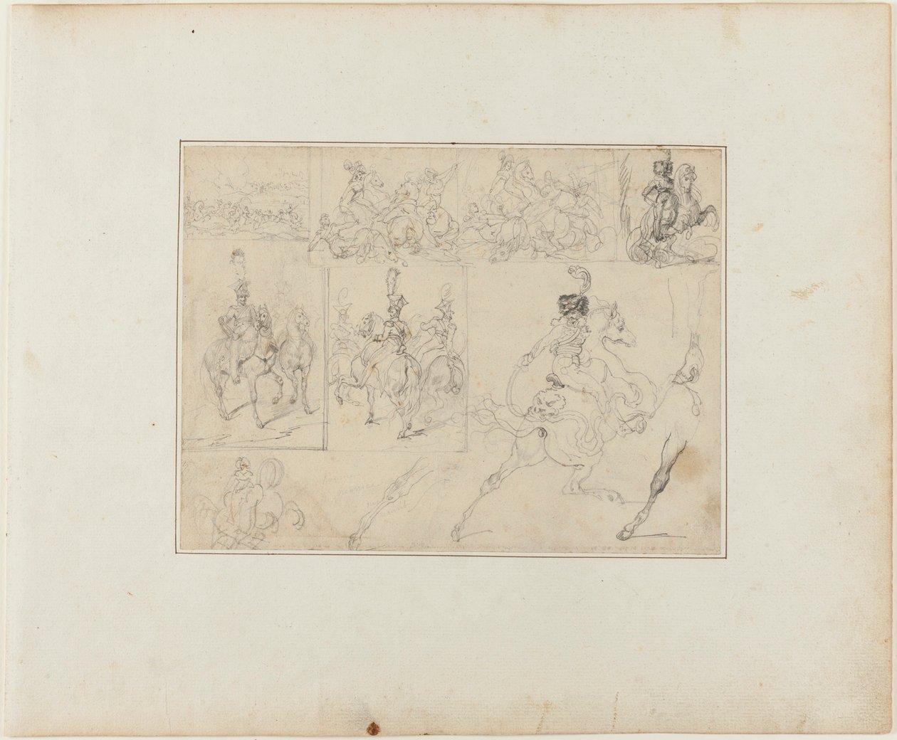 Hoja de Bocetos: Batallas de caballería y soldados montados de Jean Louis André Théodore Géricault