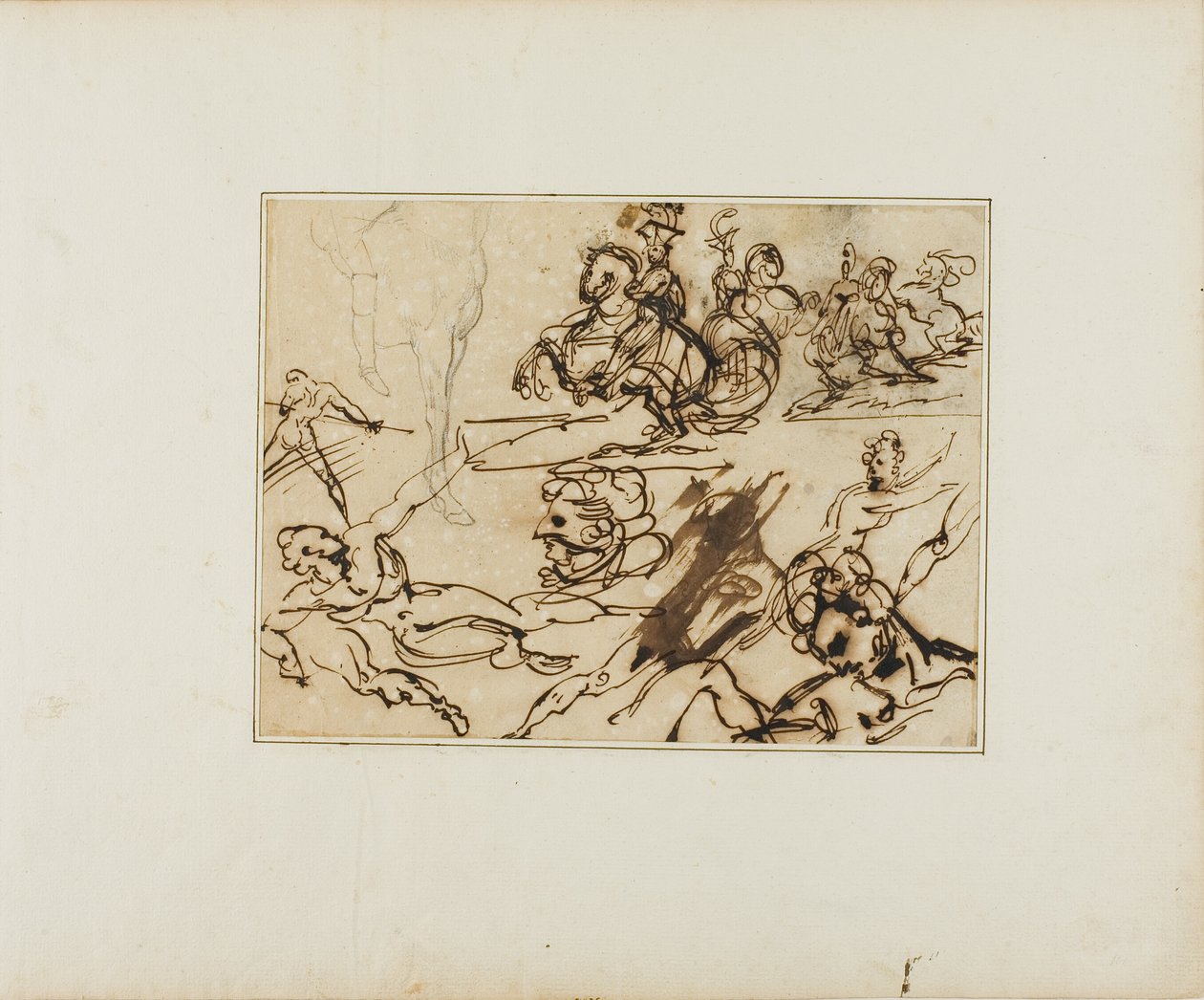 Hoja de Bocetos: Lanceros, Desnudos en apuros, Otros temas de Jean Louis André Théodore Géricault