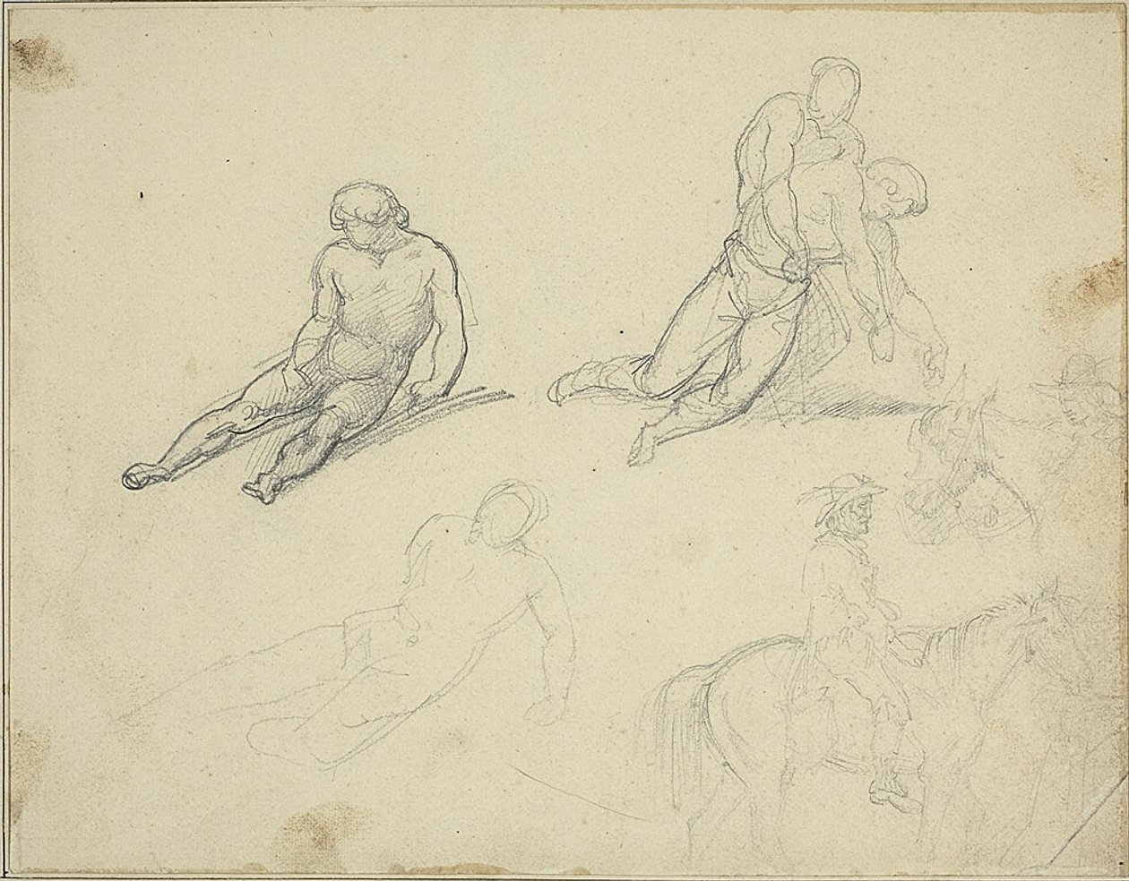 Bocetos: Desnudo recostado, Hombre que sostiene el cuerpo de de Jean Louis André Théodore Géricault