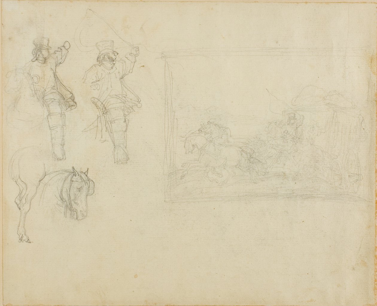 Bocetos de postillones y una diligencia de Jean Louis André Théodore Géricault
