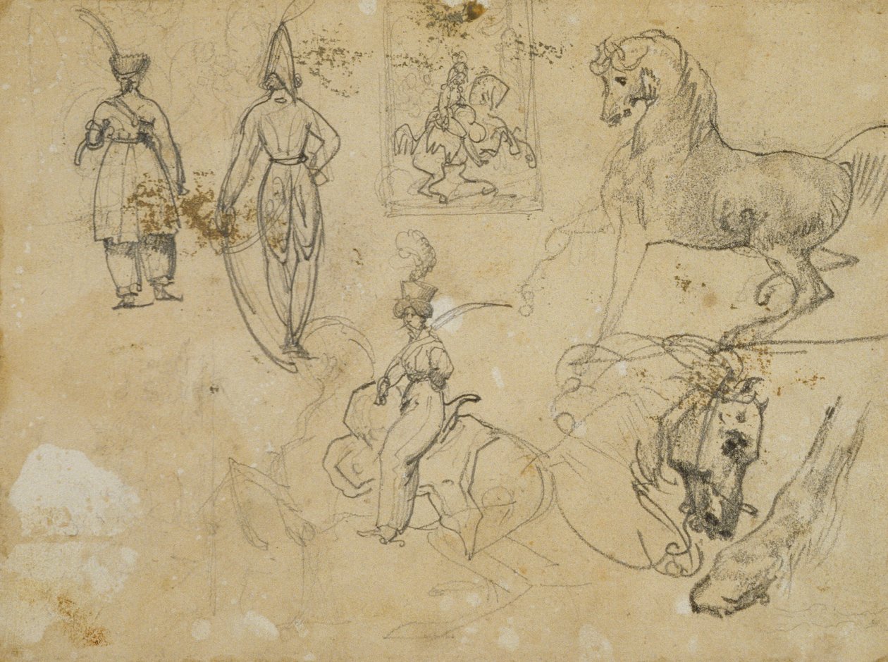 Bocetos de oficiales y caballos rusos de Jean Louis André Théodore Géricault