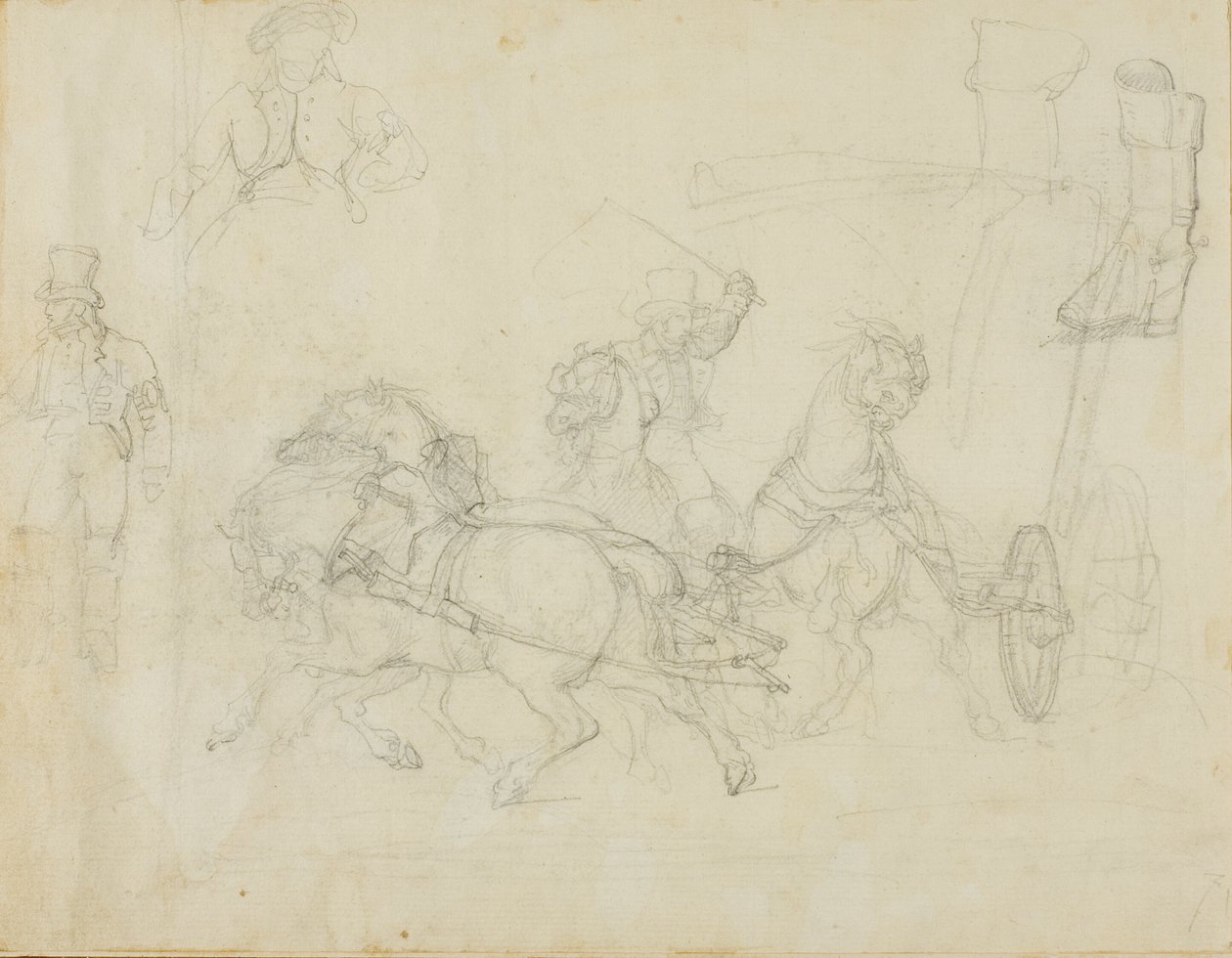 La diligencia tirada por cinco caballos y otros bocetos de Jean Louis André Théodore Géricault