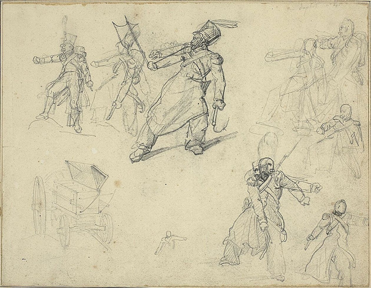 Estudios de un granadero y un carro de municiones de Jean Louis André Théodore Géricault