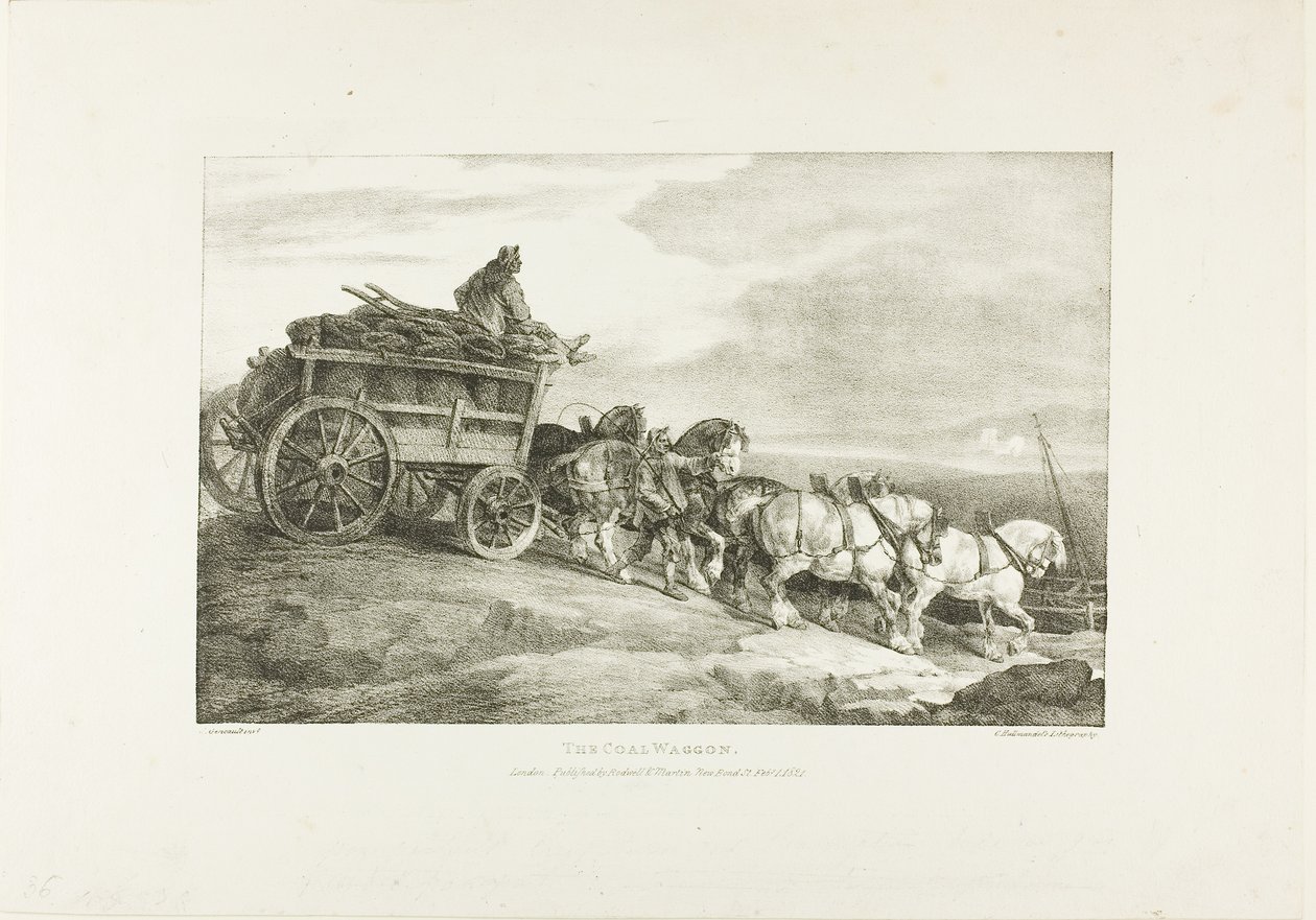 El vagón de carbón, lámina 7 de Varios temas dibujados del natural sobre piedra de Jean Louis André Théodore Géricault