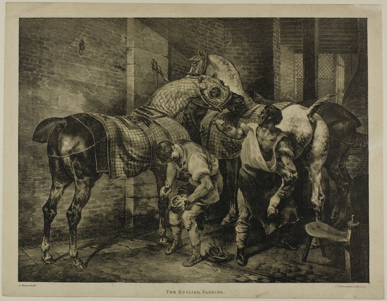 El herrador inglés, lámina 10 de Varios temas dibujados del natural sobre piedra de Jean Louis André Théodore Géricault