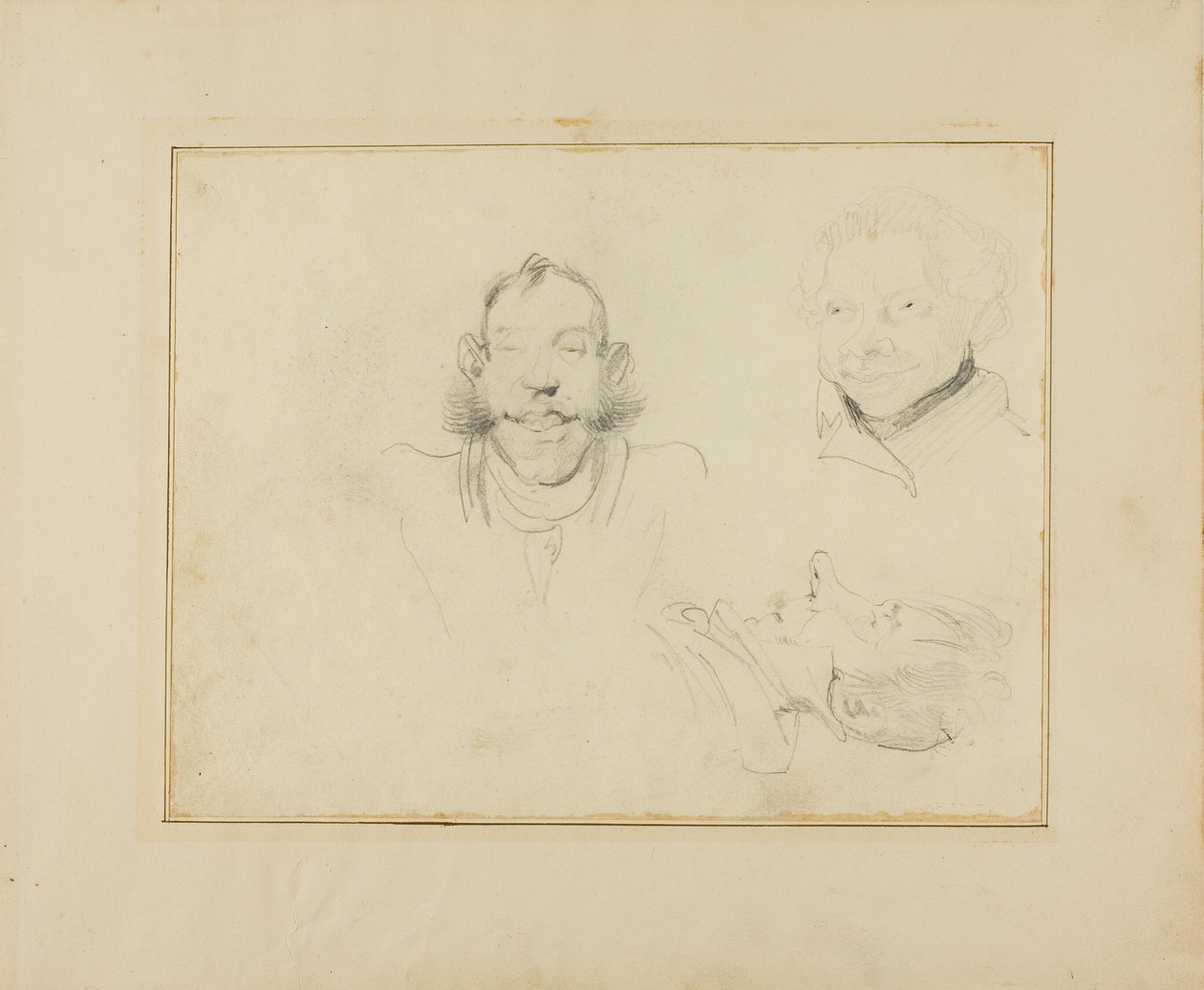 Tres caricaturas de cabezas de Jean Louis André Théodore Géricault
