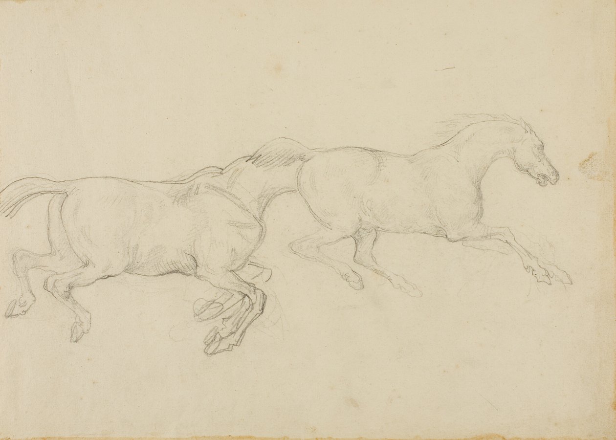 Dos caballos galopan hacia la derecha de Jean Louis André Théodore Géricault