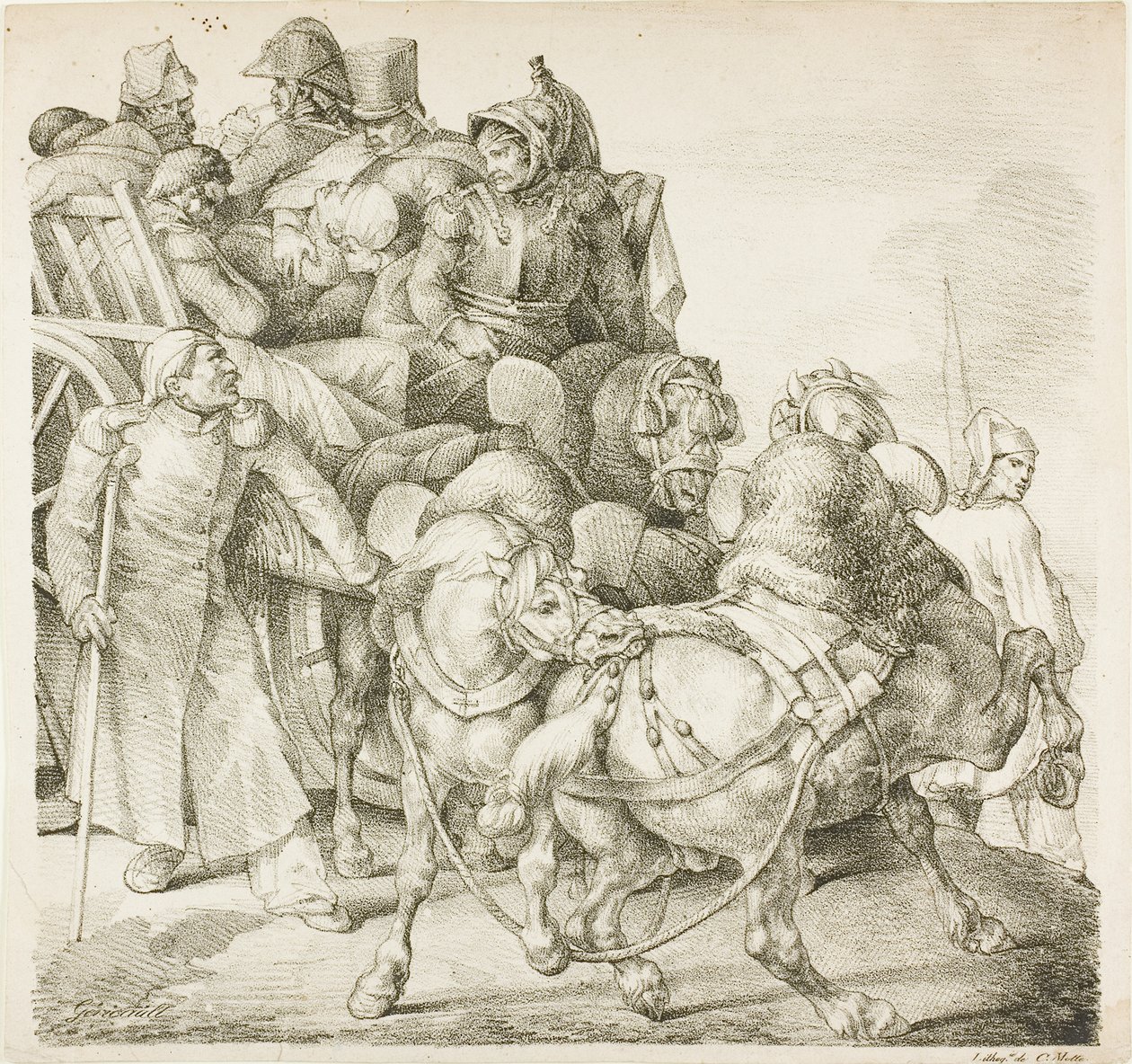 Vagón cargado de soldados heridos de Jean Louis André Théodore Géricault