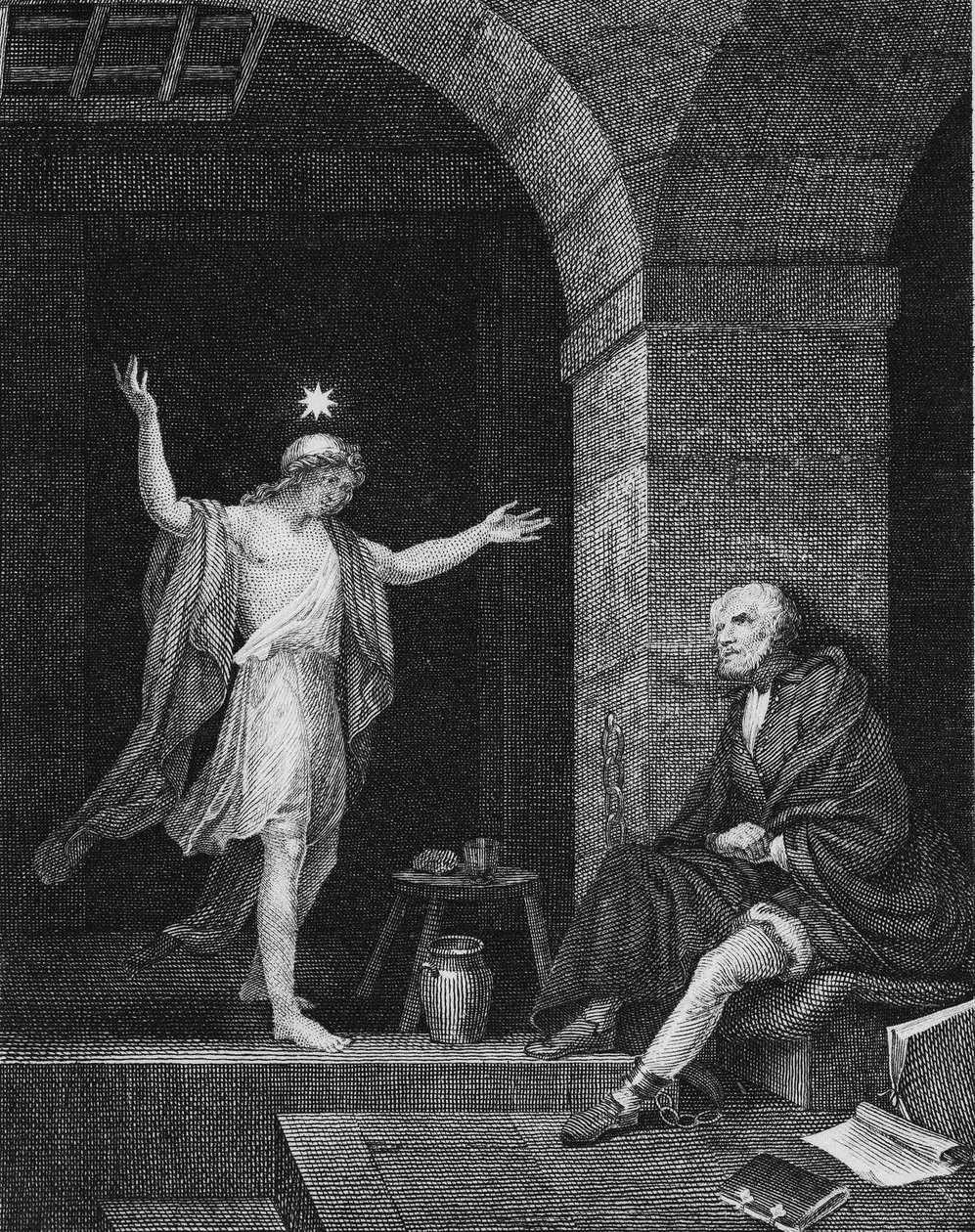 Hesper apareciendo a Colón en prisión, 1800s de Jean Louis Delignon