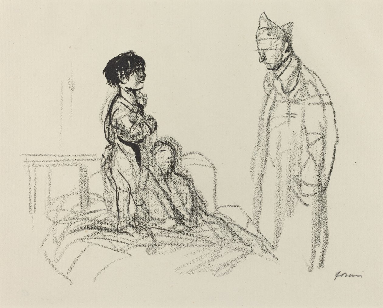 Madre e Hijo Visitados por Soldado en el Hospital, c. 1914-1919 de Jean Louis Forain