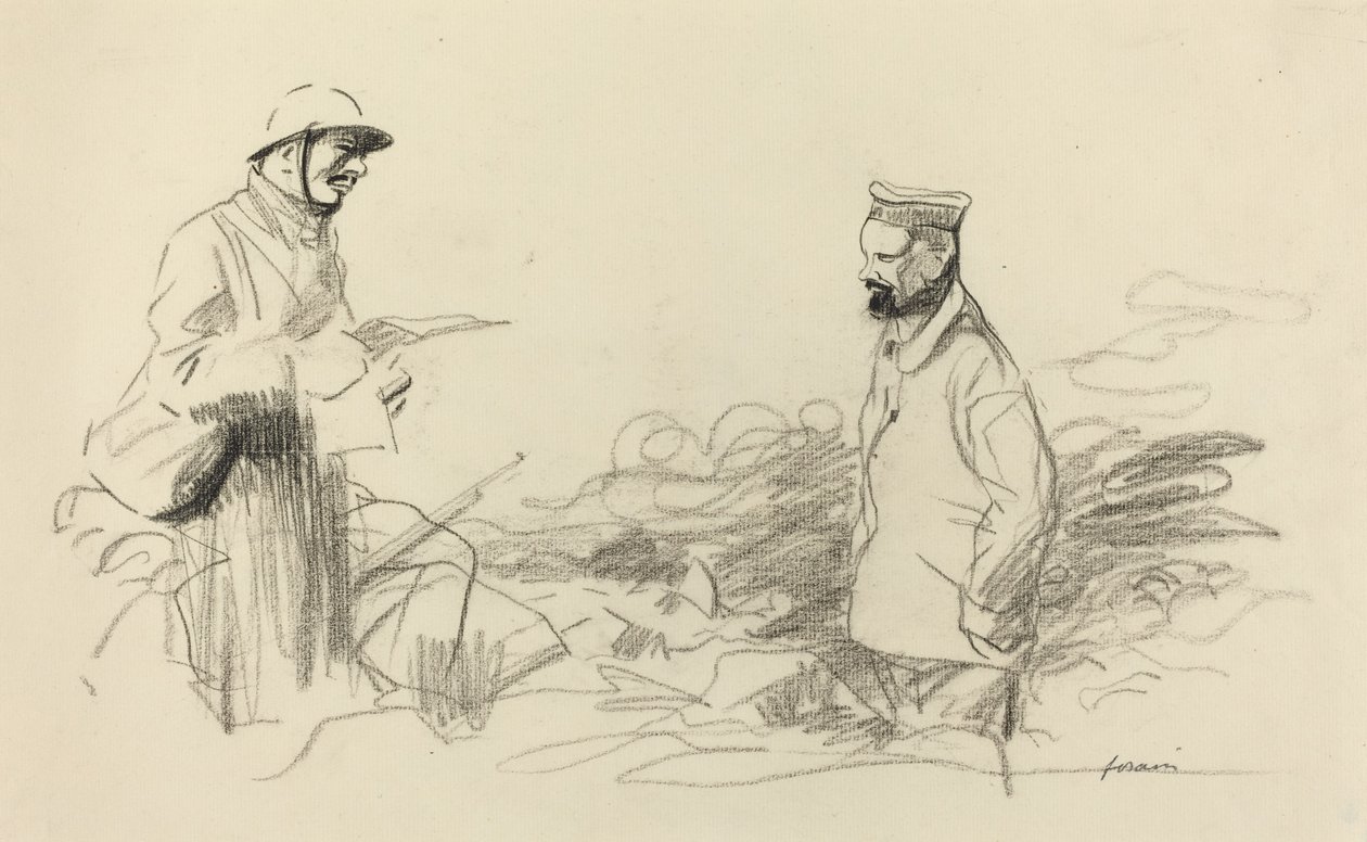 Poilu reconociendo al soldado alemán, probablemente 1918 de Jean Louis Forain