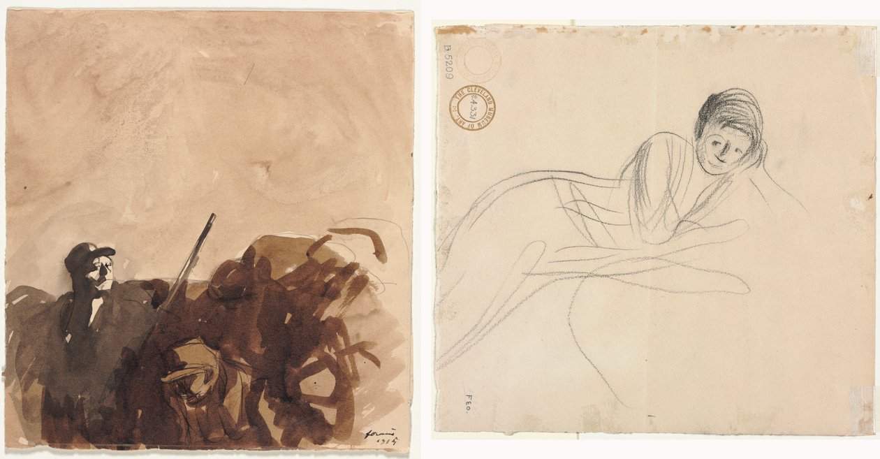 Soldado en una Trinchera (recto) Mujer Reclining (verso) de Jean Louis Forain