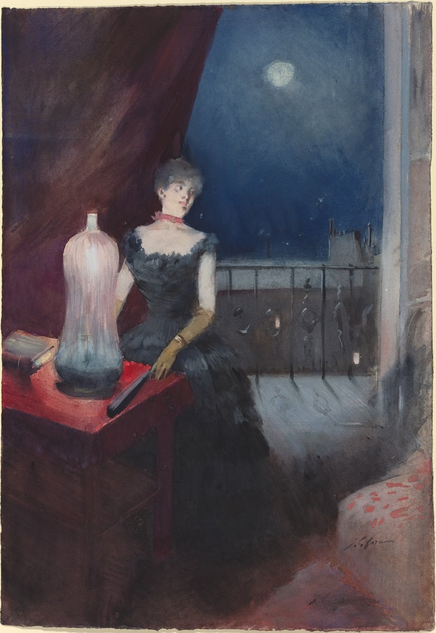 Mujer de pie con un abanico, probablemente 1880-1890 de Jean Louis Forain