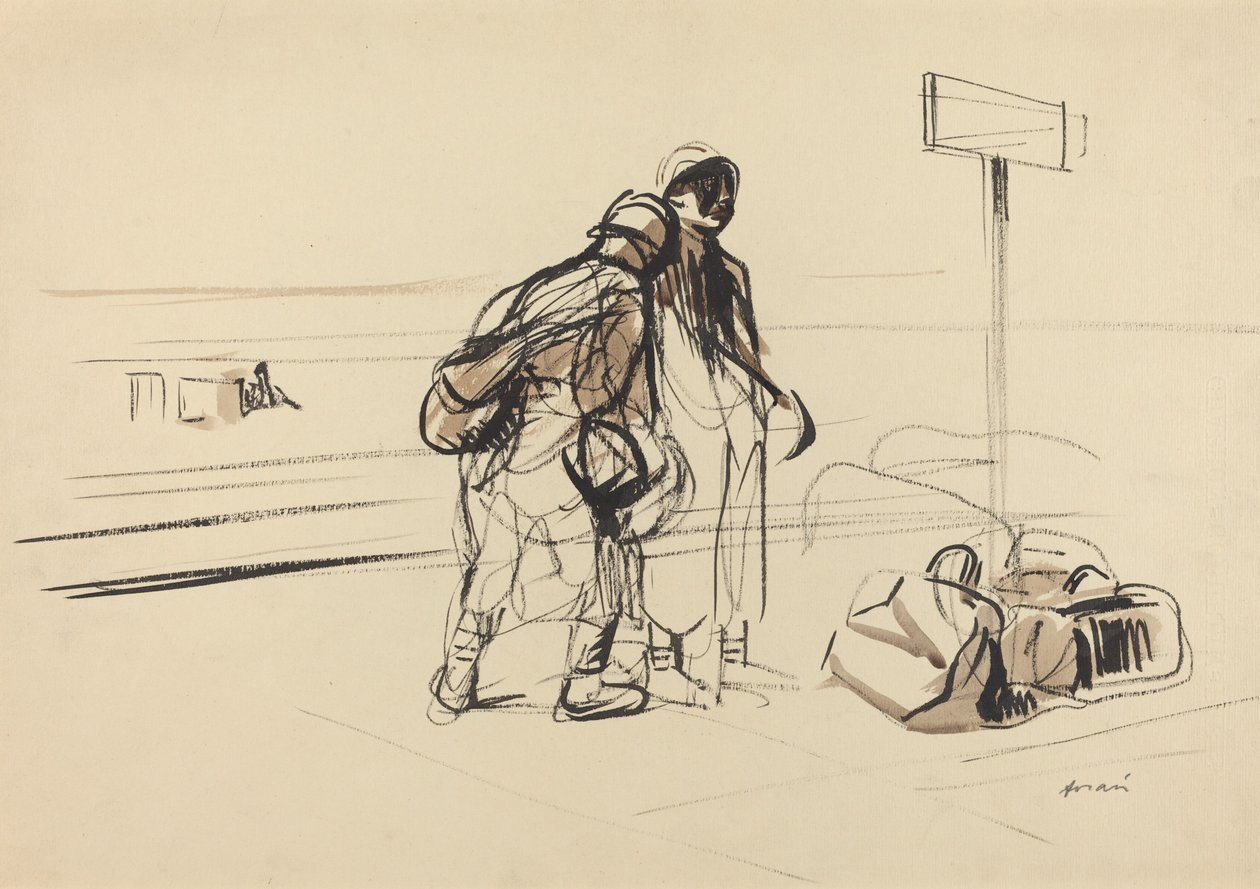 Dos soldados franceses cerca de un tablón de anuncios, c. 1914-1919 de Jean Louis Forain