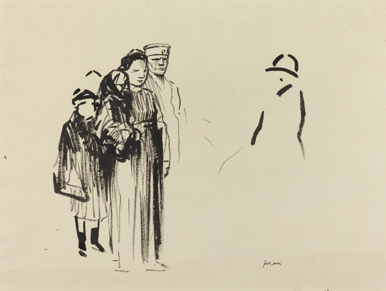 Mujer y dos niños con soldados alemanes de Jean Louis Forain