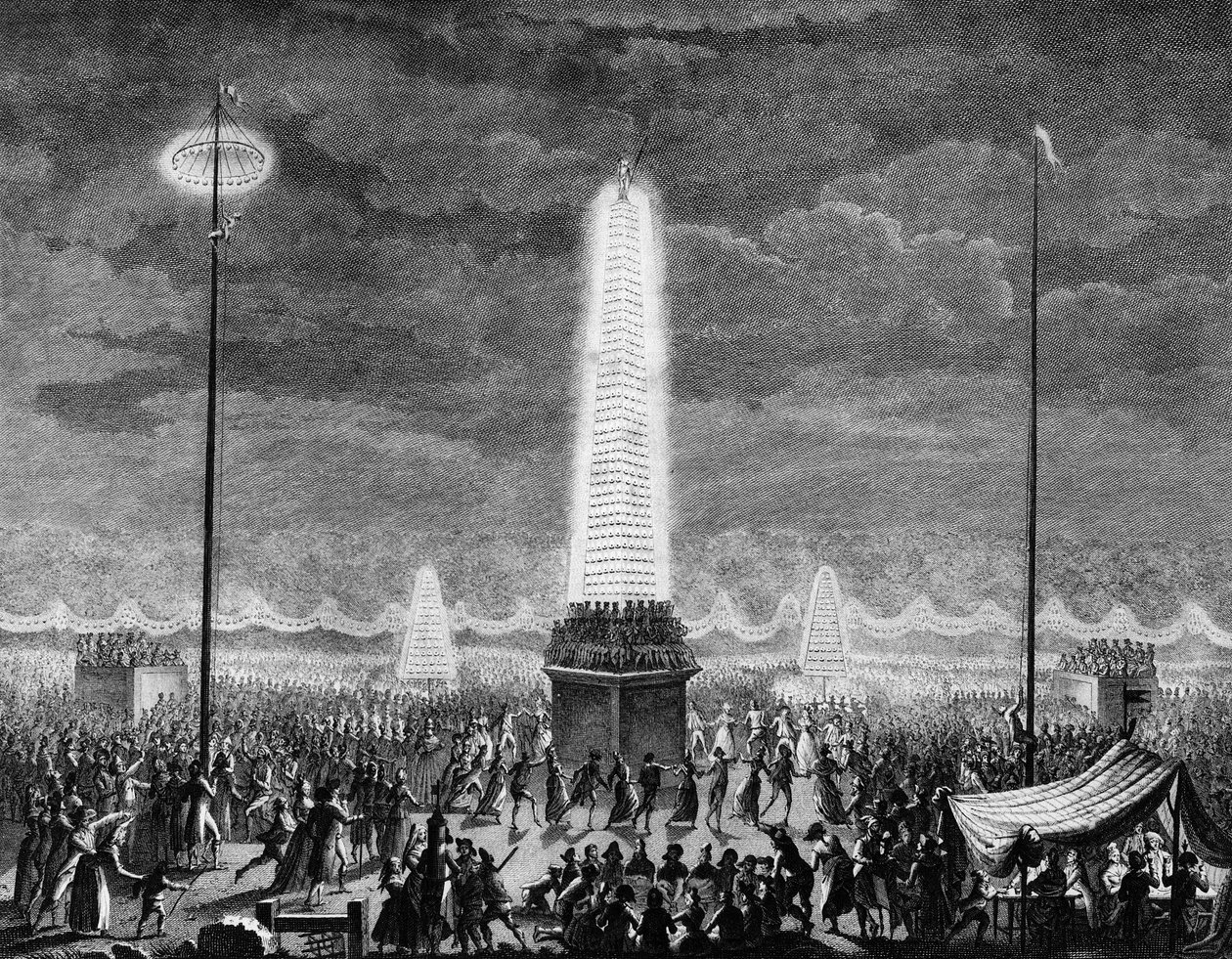 Revolución Francesa: Fiestas e iluminaciones en los Campos Elíseos en París el 18 de julio de Jean Louis II (after) Prieur