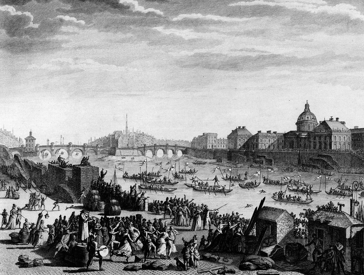 Revolución Francesa: Fiesta ejecutada en memoria de la federación: juego en el Sena en París el 18 de julio de Jean Louis II (after) Prieur