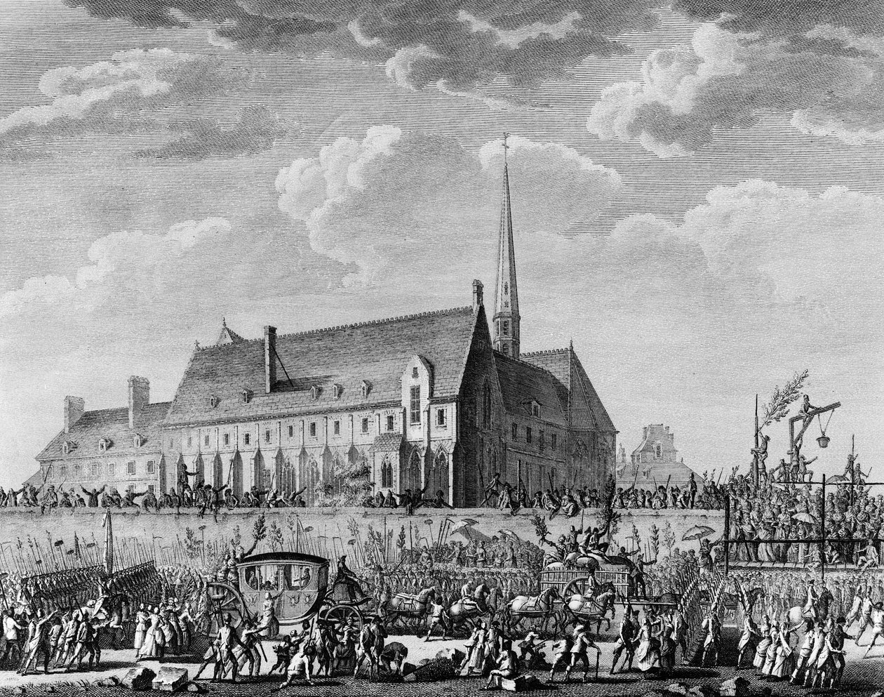 Revolución Francesa: El rey Luis XVI llegando con su familia (María Antonieta, el delfín Luis Carlos de Francia o Luis XVII y María Teresa conocida como 