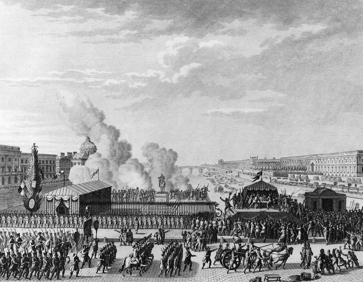 Revolución Francesa: Voluntarios en Pont Neuf en París, 22 de julio de Jean Louis II (after) Prieur