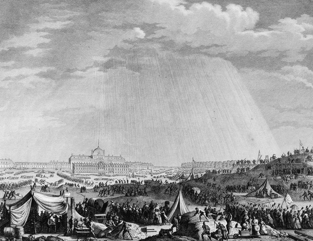 Revolución Francesa: Obras del Campo de Marte en París para la fiesta de la Federación el 14 de julio de Jean Louis II (after) Prieur