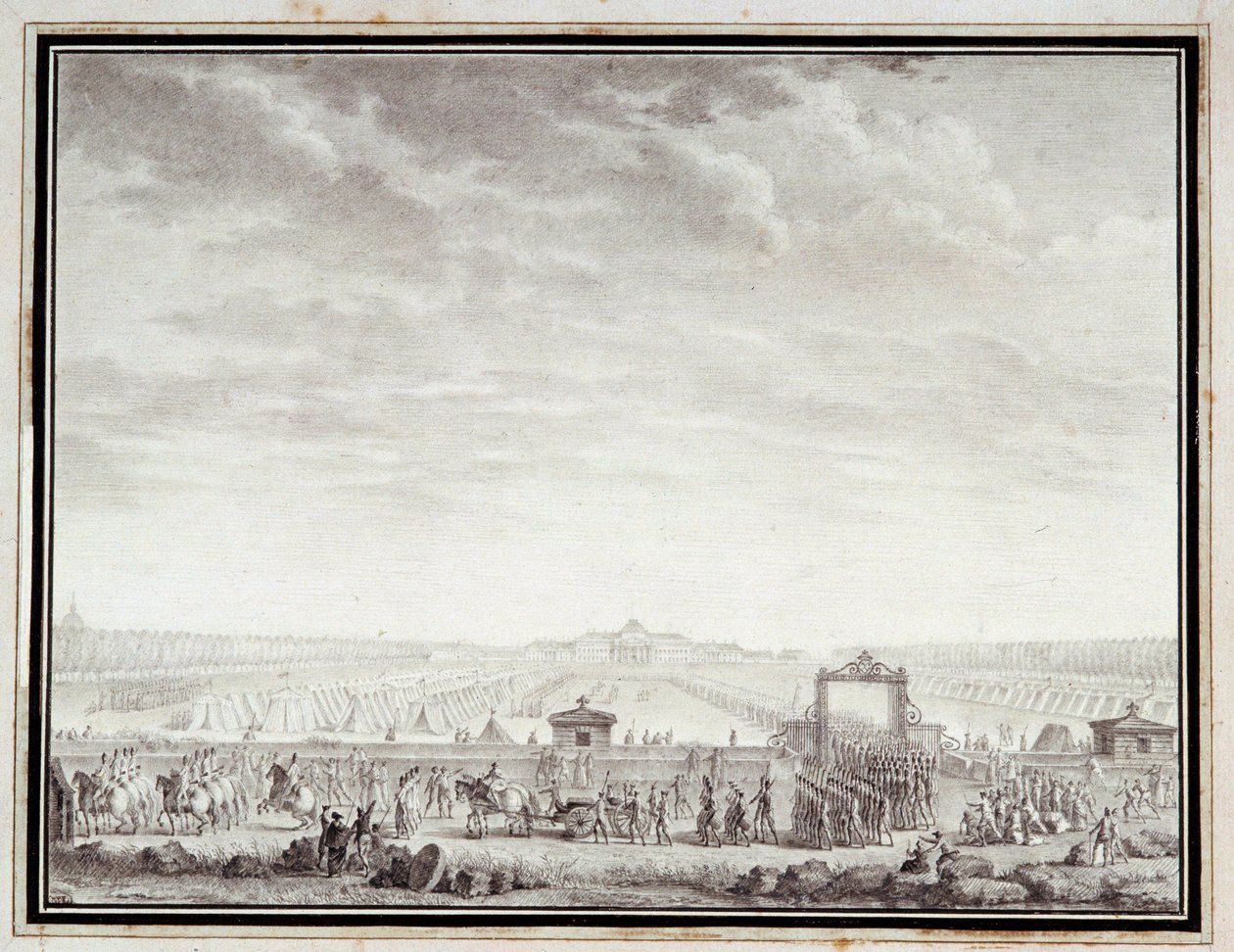 Revolución Francesa: Las tropas del Champ-de-Mars partiendo hacia la Place Louis XV: 12 de julio de 1789 de Jean Louis the Younger Prieur