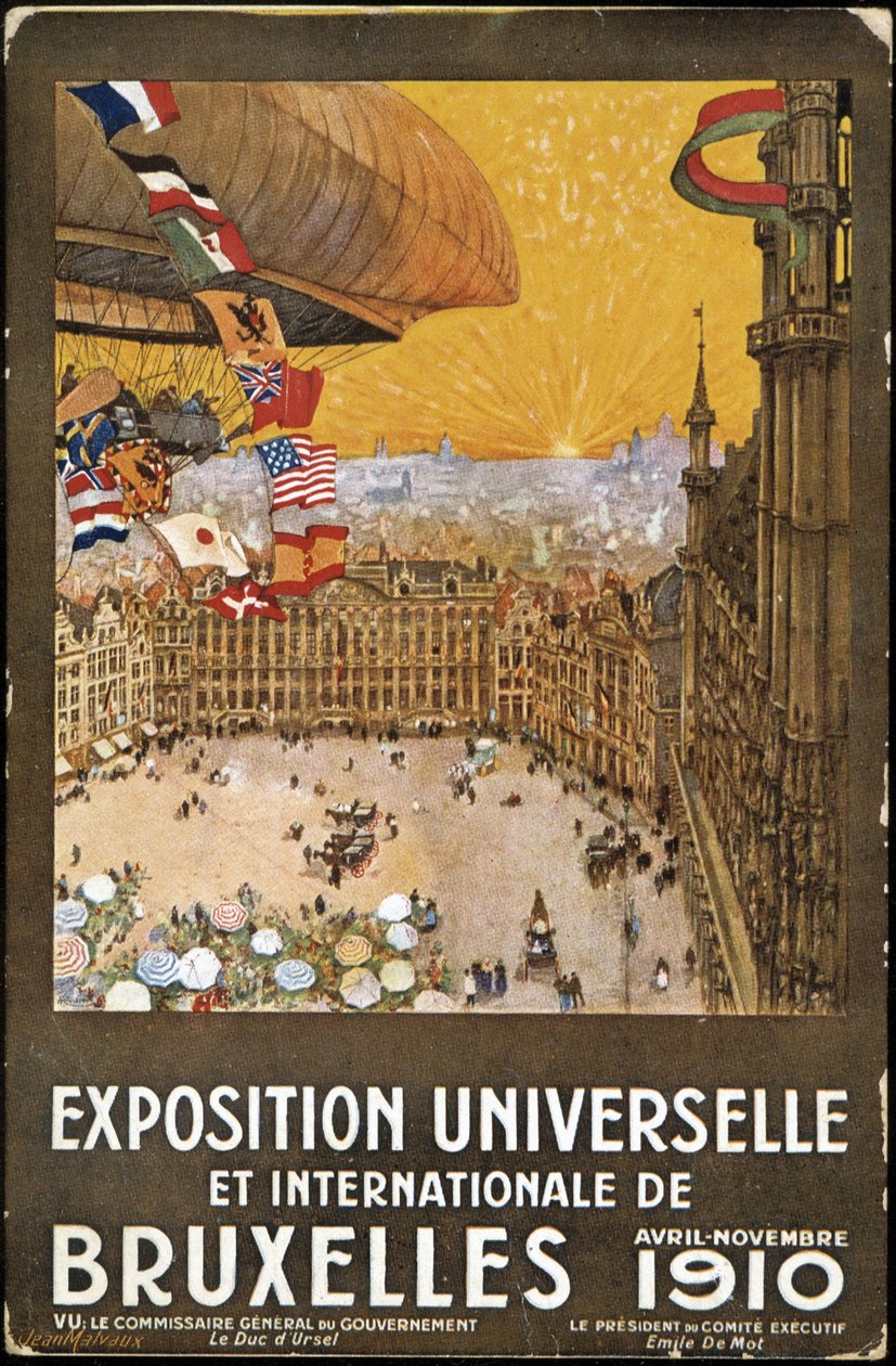 Exposición Mundial e Internacional de Bruselas, cartel de Jean Malvaux. Cromolitografía de Jean Malvaux