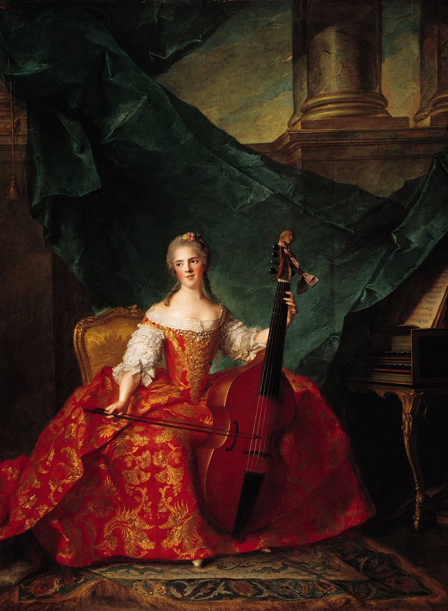 Madame Henriette de Francia (1727-52) en Traje de Corte Tocando una Viola de Gamba, 1754 de Jean Marc Nattier