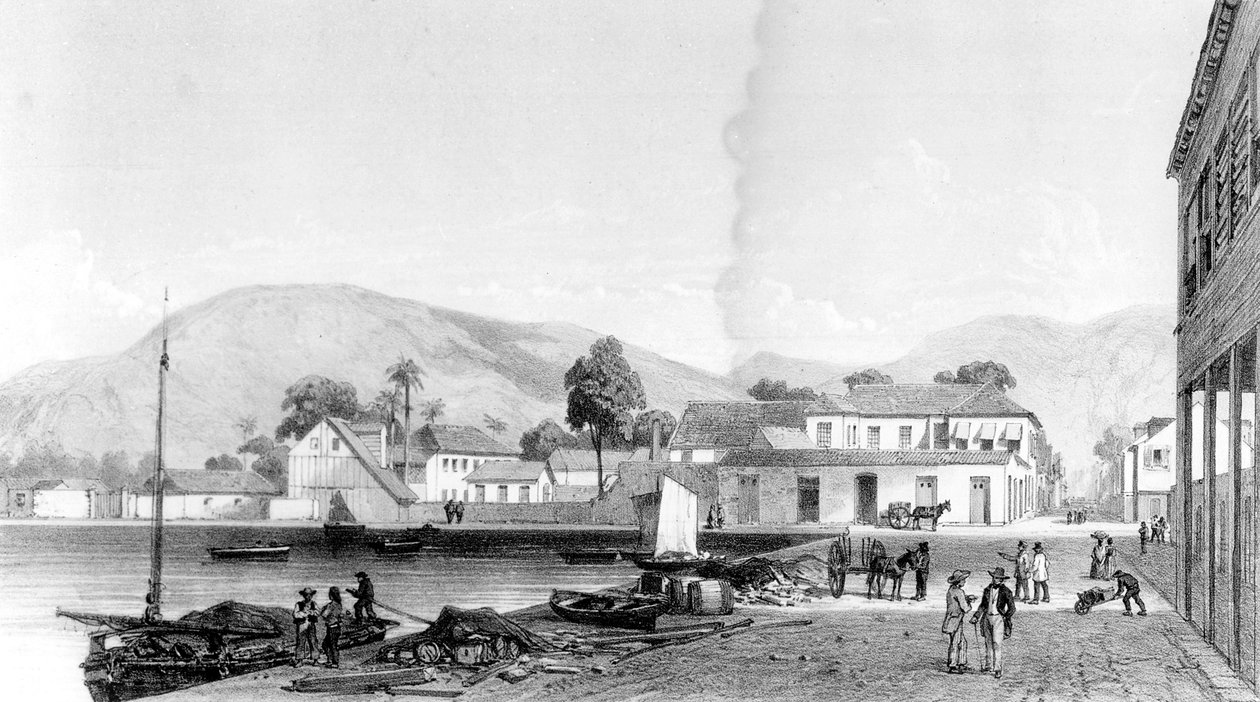 Aduana y Muelle de San Vicente, Trinidad, grabado por Eugene Ciceri, c.1850 de Jean Michel Cazabon