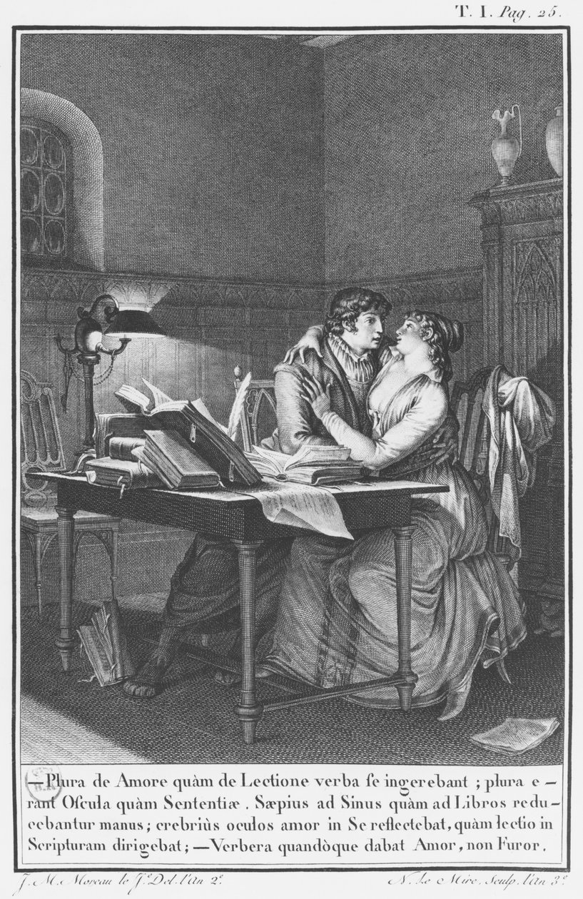Heloise y Abelard en su estudio, ilustración de 