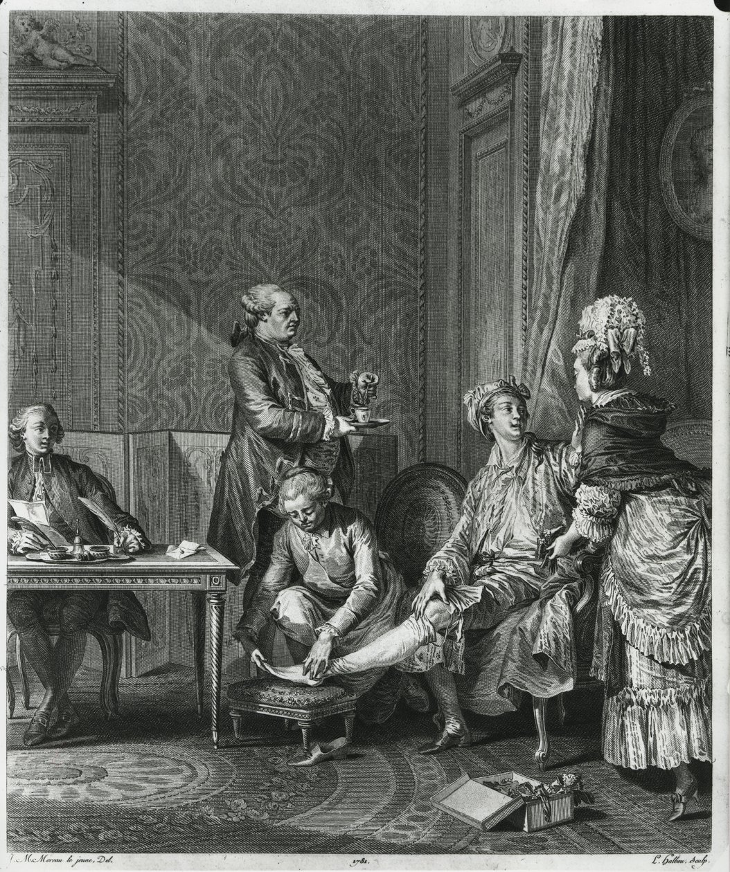 El Levee, grabado por Louis Michel Halbou (1730-c.1809) 1781 de Jean Michel the Younger Moreau