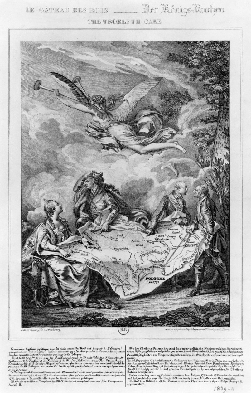 El pastel de Troelfth, primera partición de Polonia el 26 de septiembre de 1772, grabado por Noel Le Mire (1724-1800) de Jean Michel the Younger Moreau