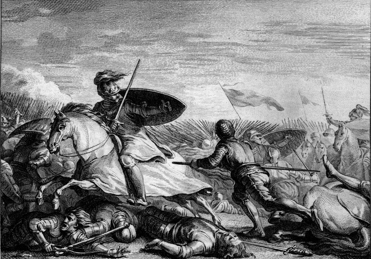 Batalla de Fontenoy, 841: huida de Lotario I (795-855) tras la derrota de su ejército. Grabado por Jean Michel Moreau, conocido como Moreau le Jeune (1741-1814) de Jean Michel the Younger Moreau