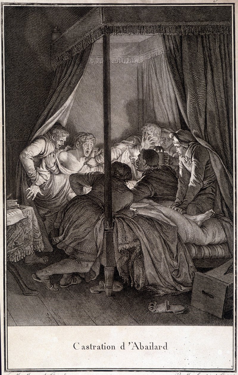 Castración de Pierre Abélard o Pierre Abailard, filósofo y teólogo francés (1079-1142). grabado por Moreau. de Jean Michel the Younger Moreau