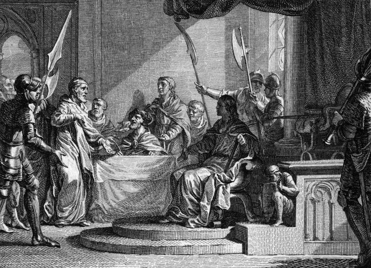 Interregno de Carlos Martel, 737: Carlos Martel, alcalde del Palacio, interregno después de la muerte de Thierry IV (713-737). Grabado por Jean Michel Moreau, llamado Moreau el Joven (1741-1814) de Jean Michel the Younger Moreau