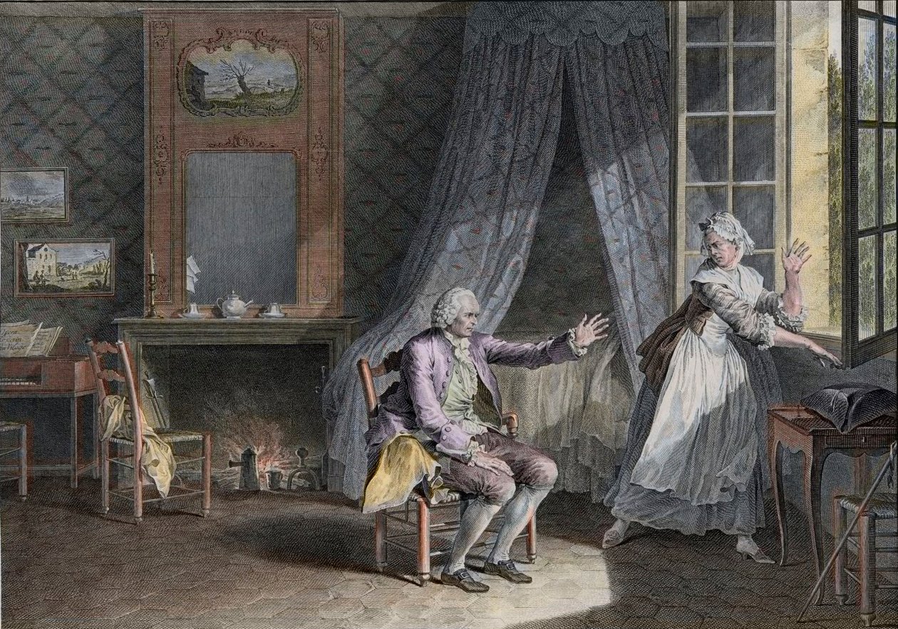 Últimas palabras de Jean Jacques Rousseau (1712-1778), escritor ginebrino de habla inglesa. Grabado de finales del siglo XVIII, después de Moreau le Jeune de Jean Michel the Younger Moreau