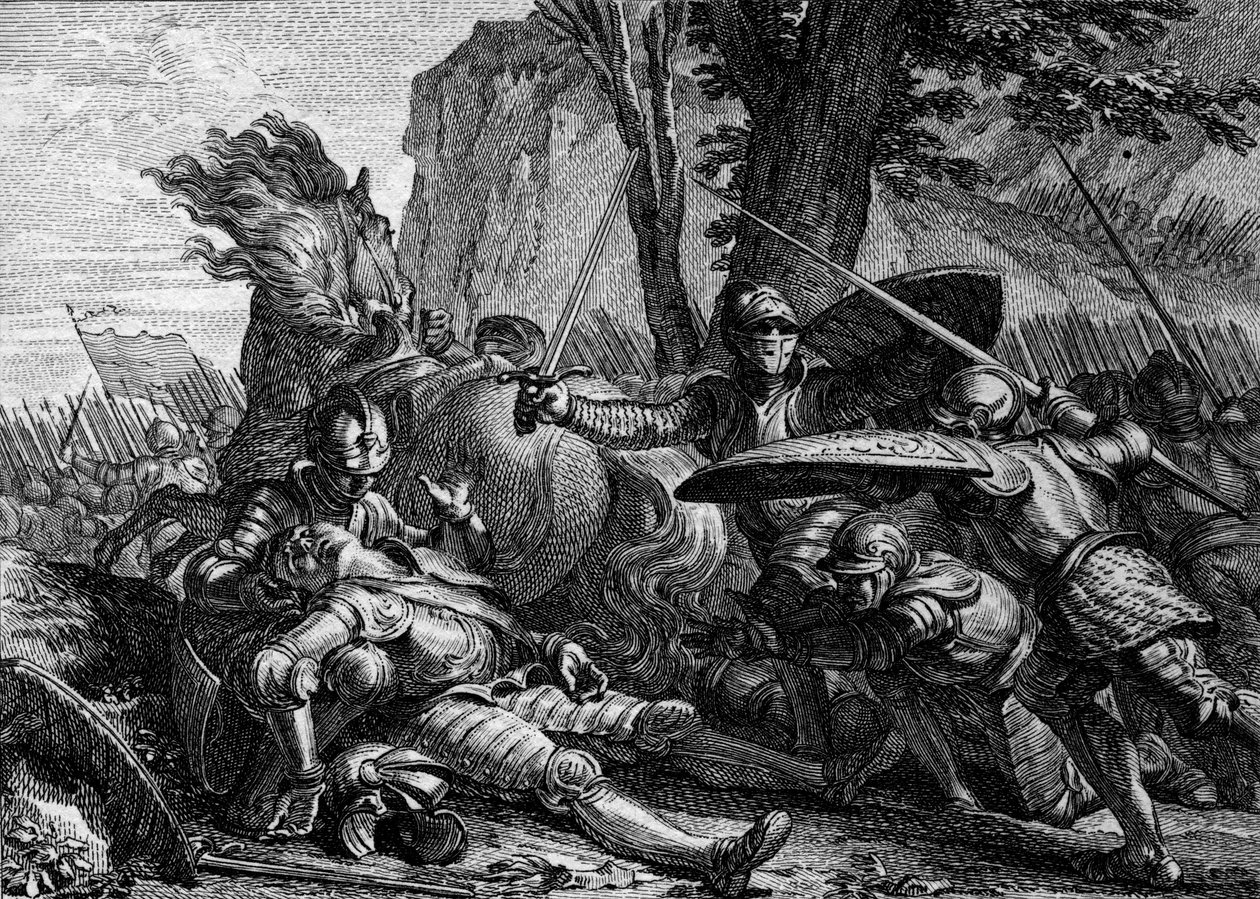 Roland murió durante la batalla de Roncesvalles entre el ejército de Carlomagno y el de los sarracenos. 778. Grabado por Jean Michel Moreau, llamado Moreau le Jeune (1741-1814) de Jean Michel the Younger Moreau
