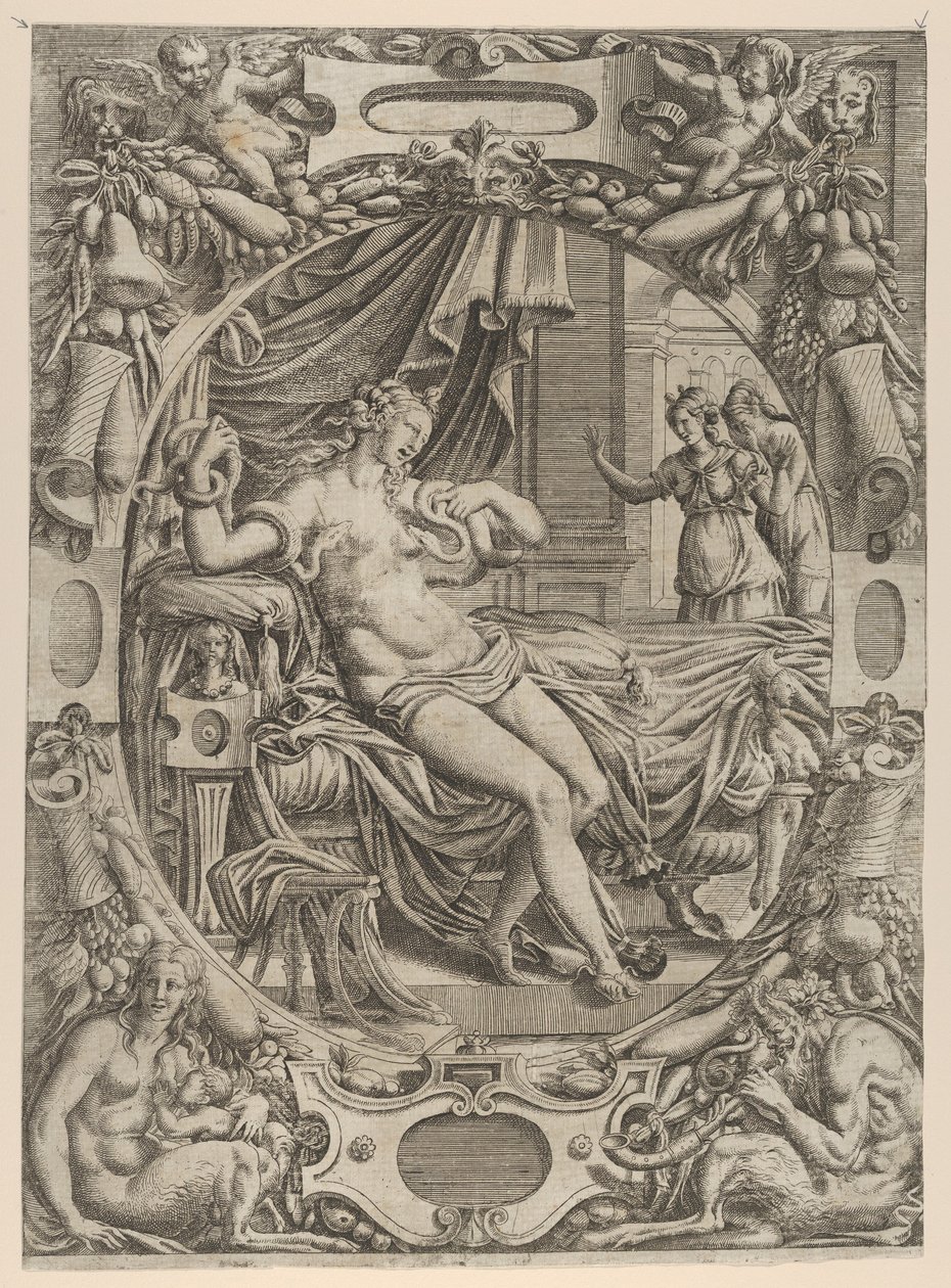 Cleopatra mordida por un áspid, 1535-55 de Jean Mignon