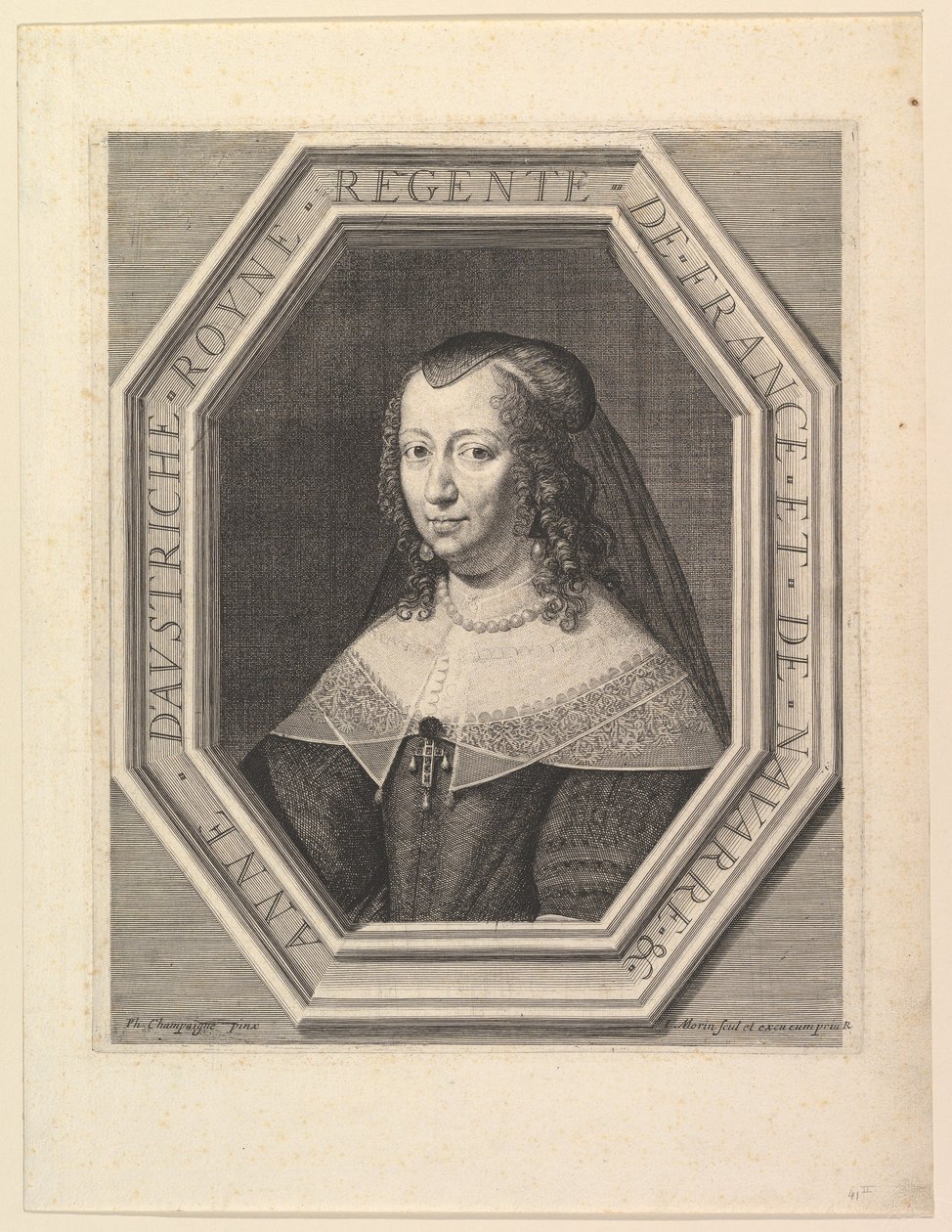 Ana de Austria, reina de Francia, en duelo de corte de Jean Morin