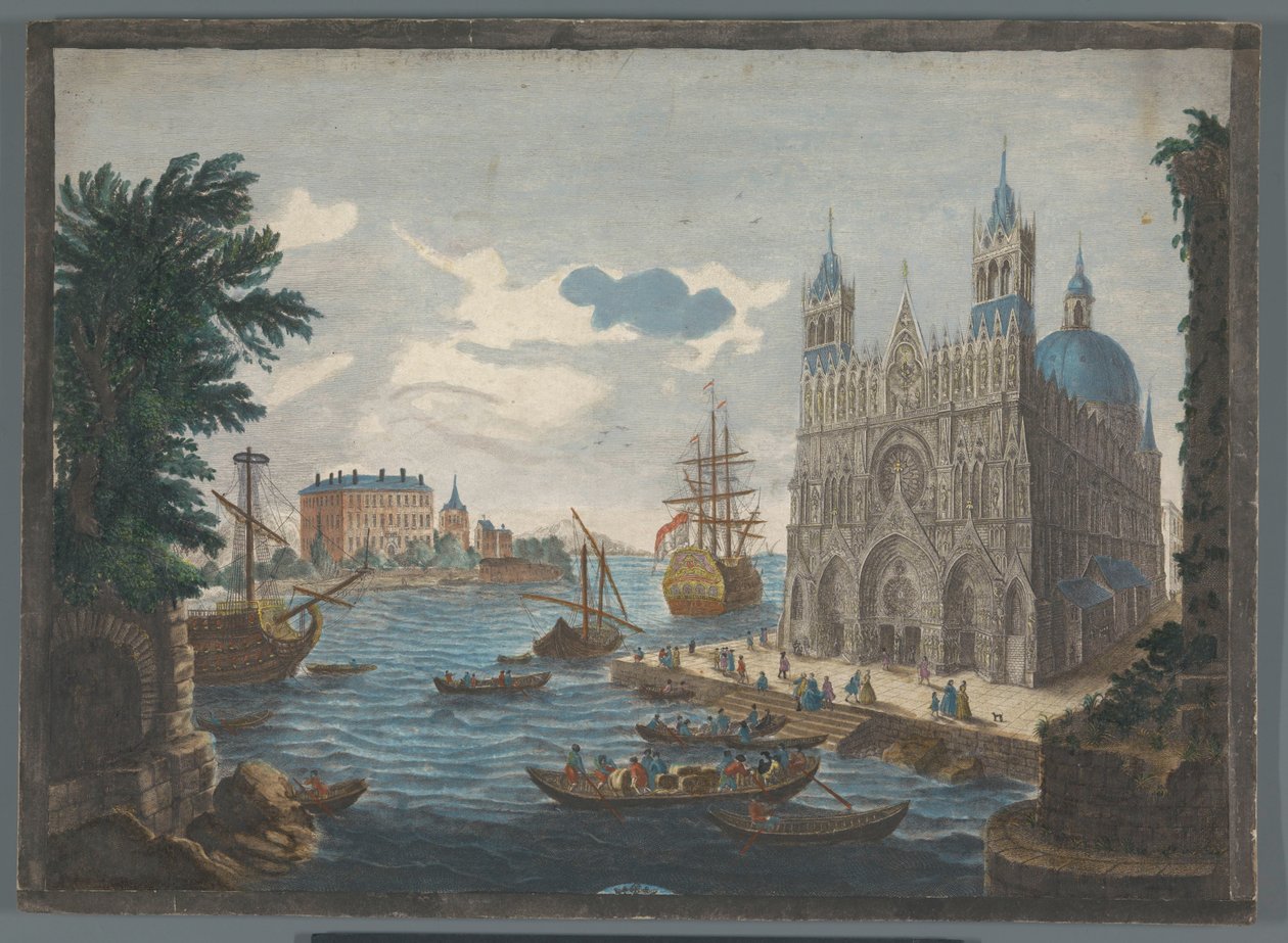 Vista de una catedral gótica en el paseo marítimo
Vue d